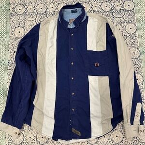Vintage 90s Urgent Gear Colorblock Button Down Shirt - Navy/Cream